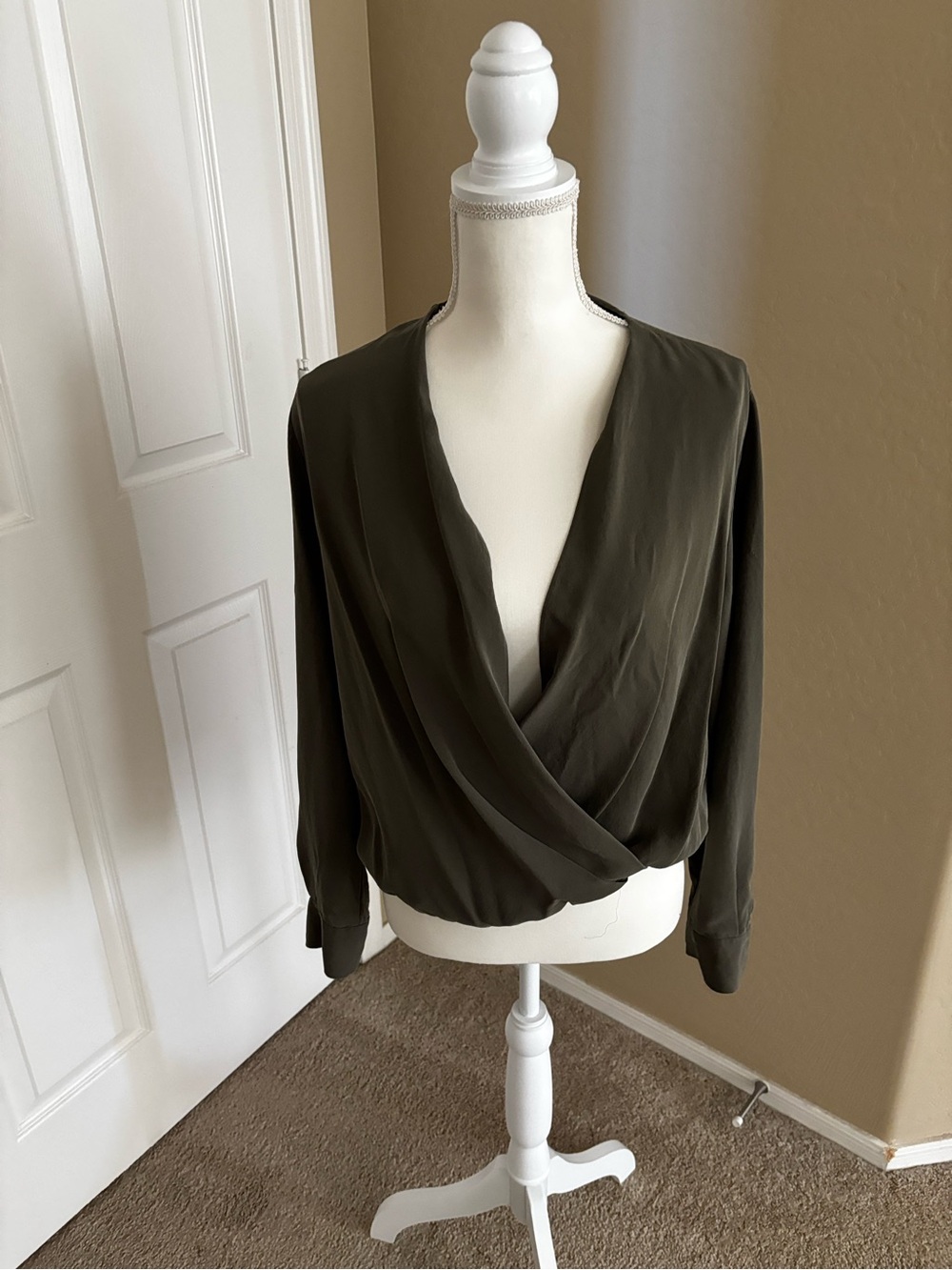 Diane Von Furstenberg Marci Silk Blouse Green Womens Wrap Front